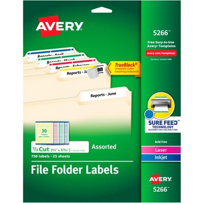 Avery Printable File Folder Labels, 2/3 x 3-7/16 Inches, Assorted Colors, Pack of 750
