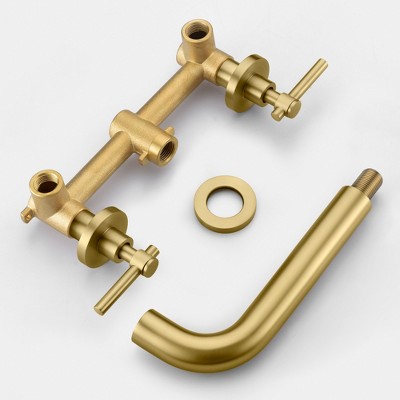 Brushed Gold Wall Mount Tub Faucet with Double Handles