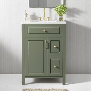 Mshliw Compact 24" Freestanding Bathroom Cabinet with Ceramic Basin, Soft-Close Hinges, Storage Drawers & Door Racks - 1 of 4