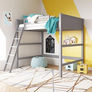Wooakway Full Size Loft Bed with Desk Space Gray Wooden Bed Frame Study Area for Small Rooms Sturdy Construction Safety Guardrails - 1 of 4