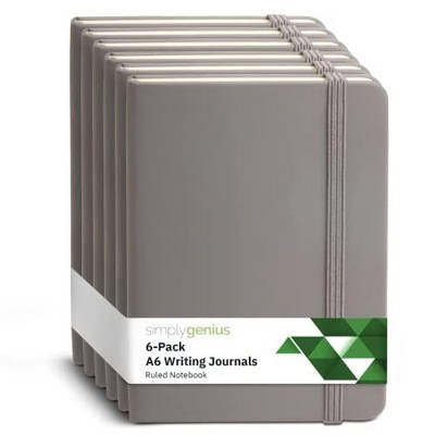 Simply Genius A6 Pocket Size Mini Notebooks with Hardcover - 124 pages (3.7" x 5.7") with Inner Pocket (Gray, 6 Pack)