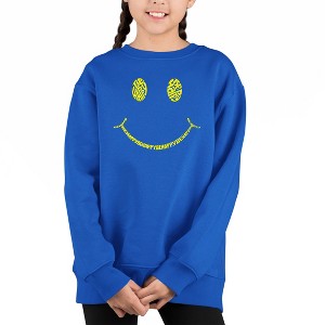 LA Pop Art Be Happy Smiley Face - Girl's Word Art Crewneck Sweatshirt - 1 of 3