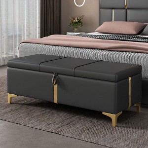 NicBex Bench for Bedroom Upholstered PU Storage Ottoman with Metal Legs for Bedroom,Living Room, Black - 1 of 4