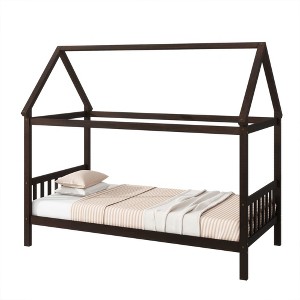 Fontoi Beds, Twin Size Bed, Wood Bed with Headboard and Footboard for Girls and Boys, Brown, 41"*68.1"*79.1" - 1 of 4