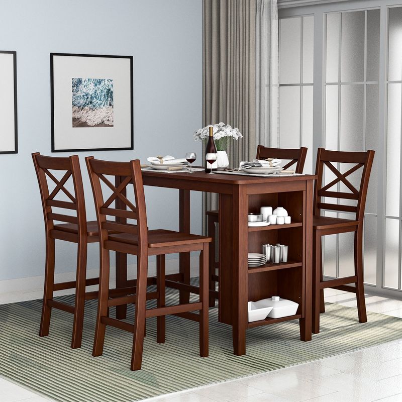 Costway 5PCS Counter Height Pub Dining Table Set w/ Storage Shelves&4 Bar Chairs, 2 of 10