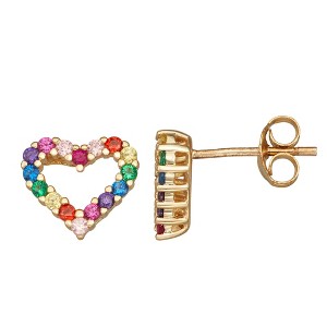 Junior Jewels 14K Gold Over Sterling Silver Children's Multi Colored CZ Heart Earrings - 1 of 2