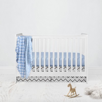 Bacati - Ikat Dots Zebra Blue Grey Boys 4 pc Crib Set with 2 Muslin Swaddle Blankets