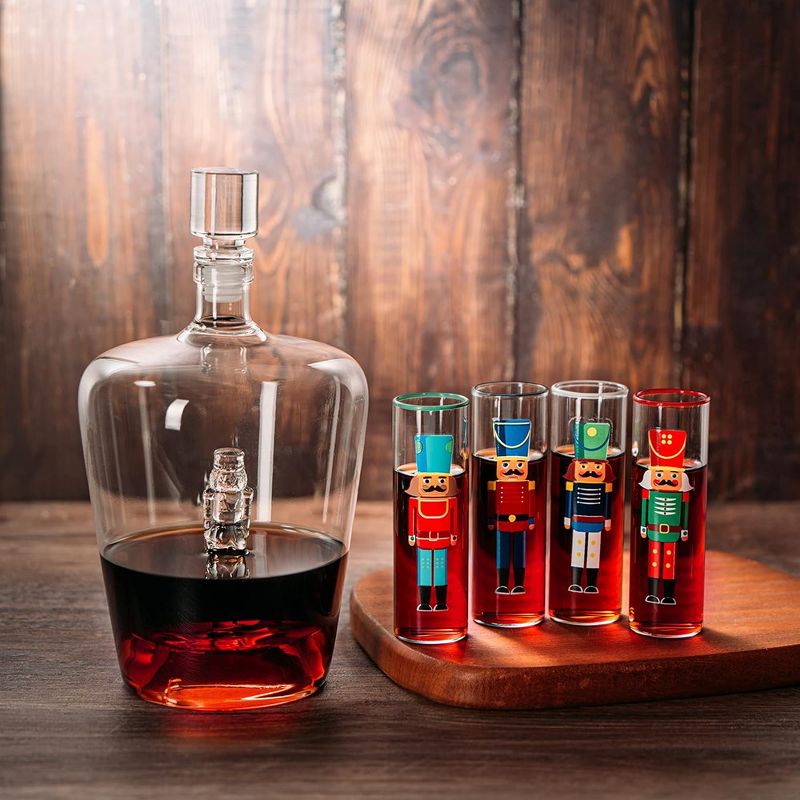 The Wine Savant Nutcracker Design Wine & Whiskey Decanter Set Includes 5 Nutcracker Design Shot Glasses, Holiday Home Decor - 1130 ml, 2 of 6