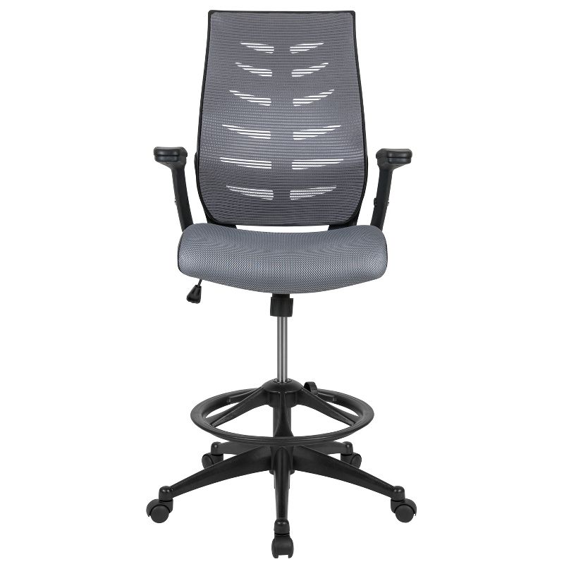 Flash Furniture High Back Mesh Spine-Back Ergonomic Drafting Chair with Adjustable Foot Ring and Adjustable Flip-Up Arms, 4 of 15