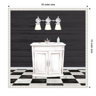 Modern Bathroom I Black and White Canvas Wall Art with White Frame