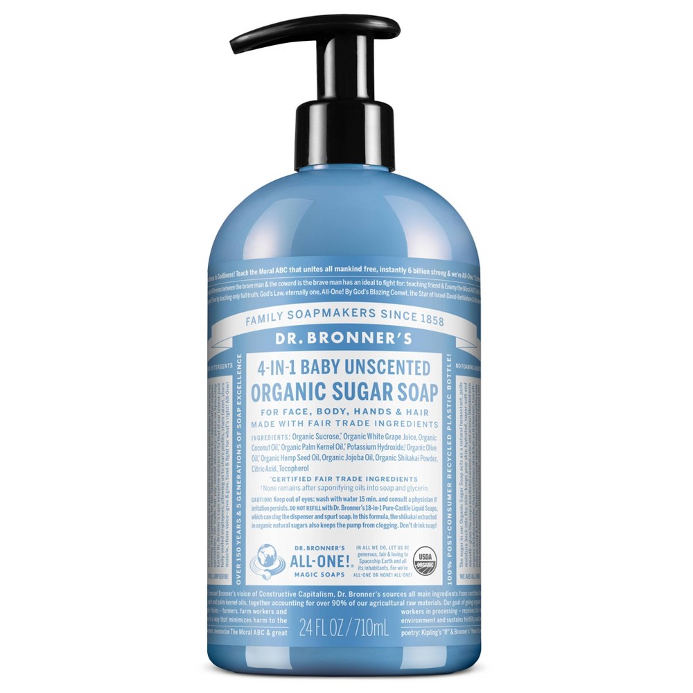 Photos - Shower Gel Dr. Bronner's Organic Baby Sugar Soap - Unscented - 24 fl oz