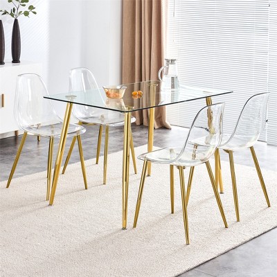 Modern Dining Chairs Set Of 6, Transparent Armless Crystal Chair With Metal Legs, Makeup Stool Negotiation Chair Set For Living Room