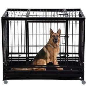 FDW 36/42/48 Inch Dog Crate Heavy Duty Dog Kennel Indoor Outdoor Metal Dog Cage with Removable Pan and Lockable Wheels Pet Playpen for Training - 1 of 4