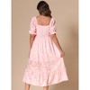 INSPIRE CHIC Women's Summer Short Puff Sleeve Smocked Floral Textured Square Neck Tiered Midi Dress - 3 of 4