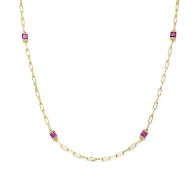 Guili 14K Gold Plated Chain Necklace with Ruby Red Square Accents Delivers a Bold, Geometric Pop of Color for a Stylish and Modern Jewelry Look