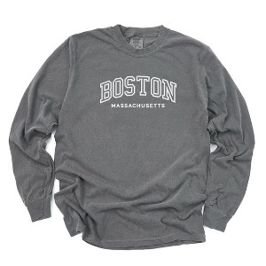Simply Sage Market Women's Embroidered Boston Massachusetts Long Sleeve Garment Dyed Tee - 1 of 3