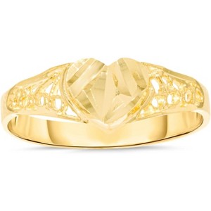 10k Yellow Gold 7.2mm Diamond Cut Elevated Openwork Heart Filigree Ring - 1 of 4