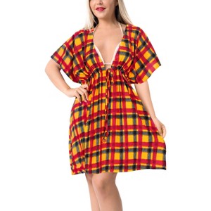 HAPPY BAY Women's Beachwear Swimsuit Coverups for Women Summer Swim Beach Cover Ups for Swimwear Women Mini Wrap Dresses for Women XL- XXL Red Check - 1 of 4