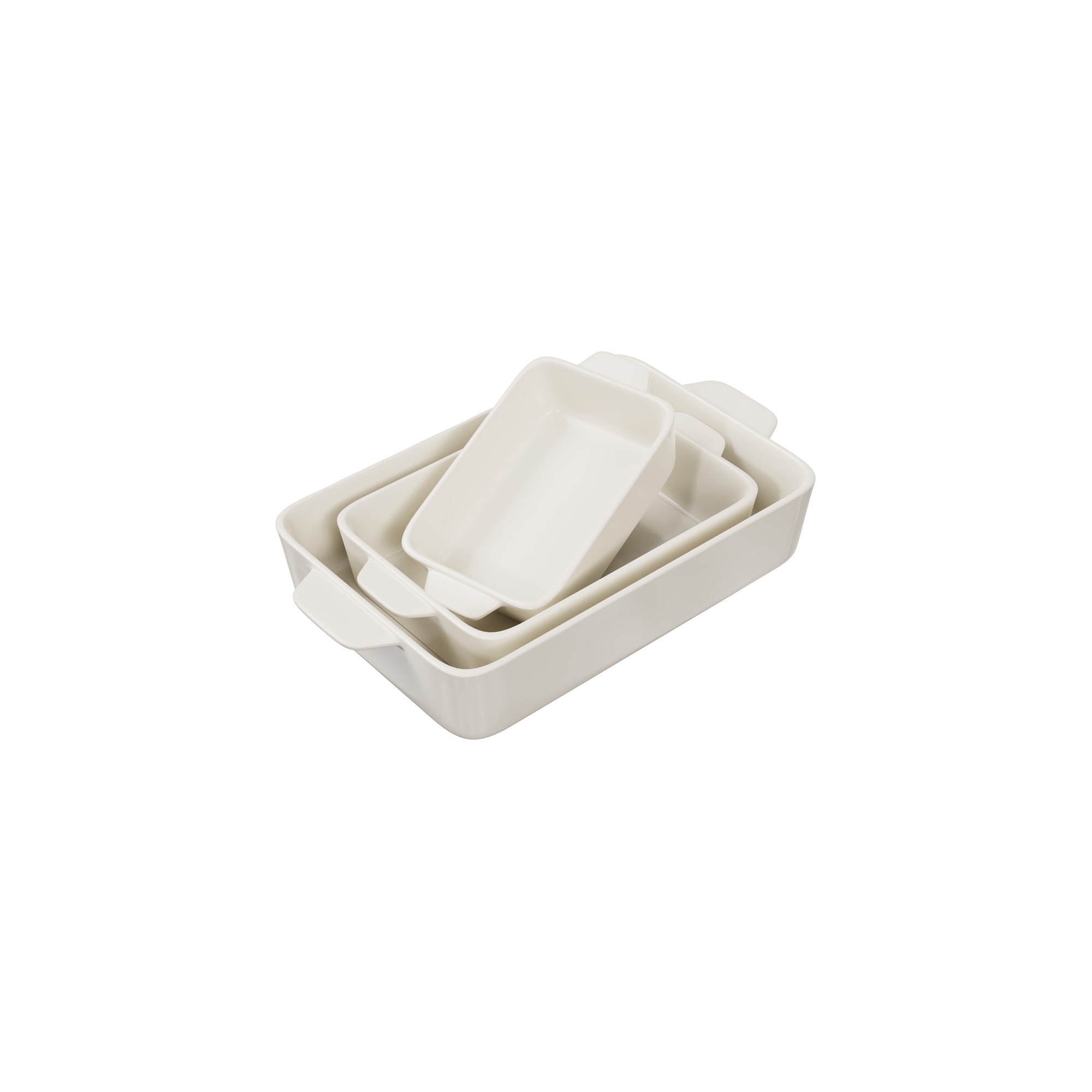 Kook Ceramic Baking Dishes, Set of 3, 46.7/ 91.3/ 123 oz, Ivory