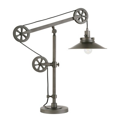 Hudson and Canal 29" Tall Wide Brim/Pulley System Table Lamp with Metal Shade