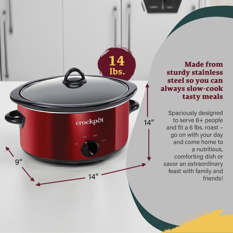 Crock-Pot Large 7 Quart Capacity Versatile Electric Food Slow Cooker Home Cooking Kitchen Appliance with Removable Ceramic Bowl, Red, 3 of 7