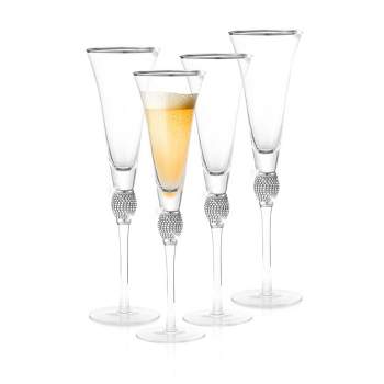 Fifth Avenue Crystal Medallion Stemless Champagne Flutes Set of 6, 9.5oz,  Durable Cocktail Glasses Set, Prosecco Flute, Textured Etched Patterns
