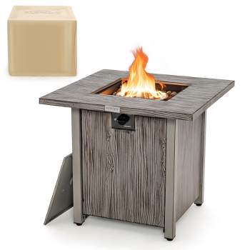 Costway 28'' Patio Square Fire Pit Table 40,000 BTU Propane Gas Table with Lid & Lava Rocks
