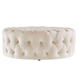 Beekman Place Velvet Button Tufted Round Cocktail Ottoman Oatmeal Brown - Inspire Q
