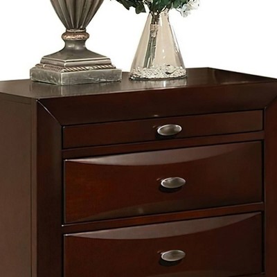 Espresso 3-Drawer Rubber Wood Nightstand with Pull-Out Tray
