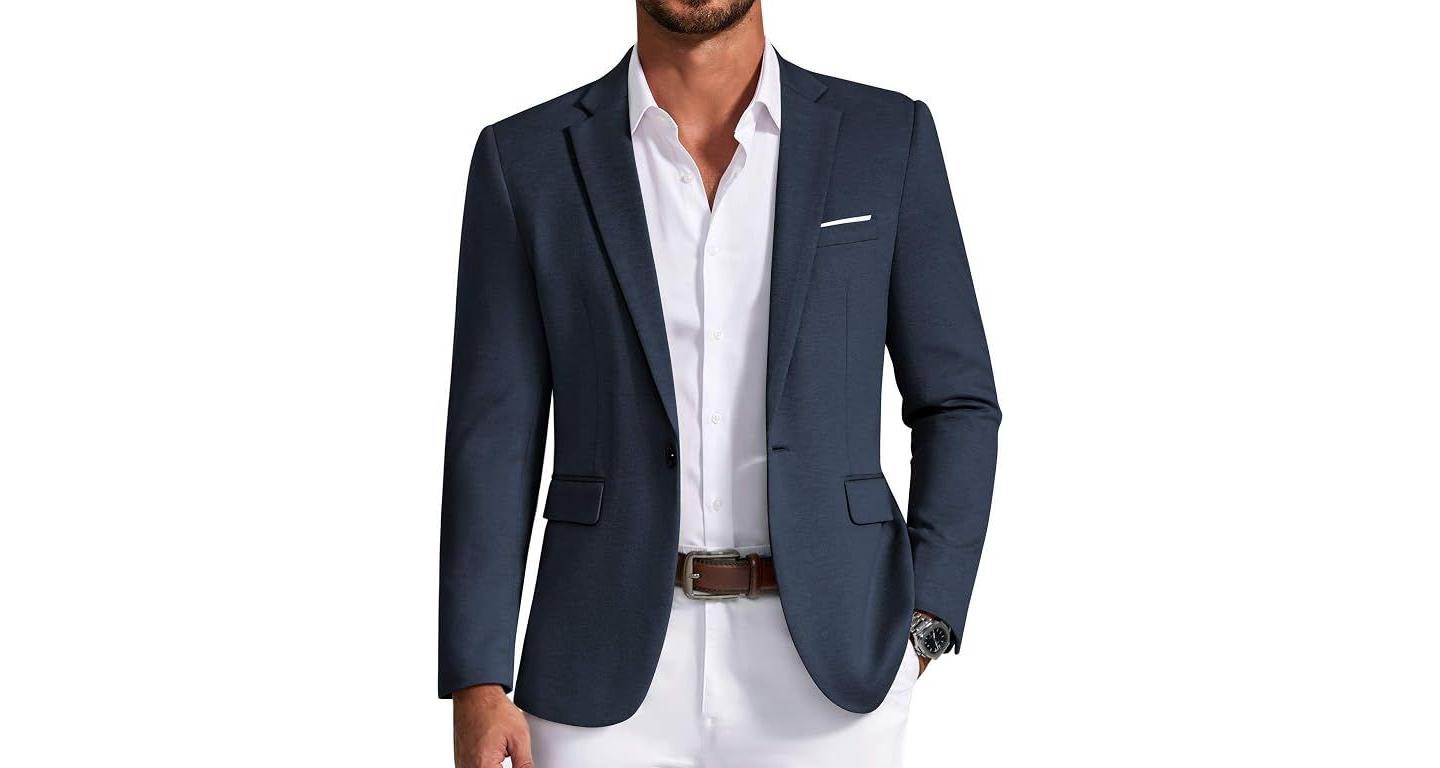 Мужской пиджак COOFANDY Sport Coats and Blazers Big and Casual One Button Lightweight Busienss Suit Jacket Navy Blue, цвет: Тёмно-синий — фото 1