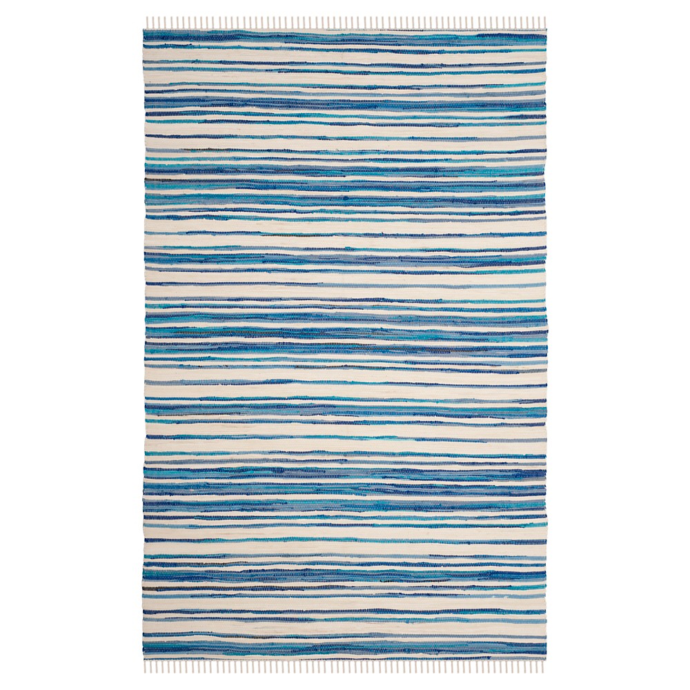 4'x6' Stripes Woven Area Rug Ivory/Blue - Safavieh