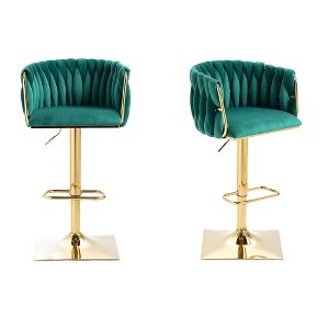20.5" Vintage Velvet Counter Height Bar Stools Set of 2 with Back and Footrest for Kitchen, Dining Room, or Bar - 1 of 4
