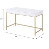 Vynxaria White High Gloss Gold Desk Luxury Finish Writing Table Functional for Home Office Vanity Spaces - 2 of 4