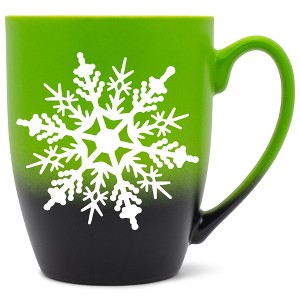 Elanze Designs Snowflake Bold Line Two Toned Ombre Matte Green and Black 12 ounce Ceramic Stoneware Coffee Cup Mug - 1 of 4