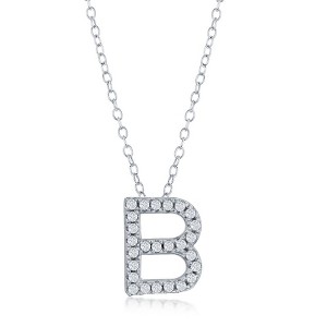 Bella Silver Sterling Silver Micro Pave  Initial 18" Pendant Necklace - 1 of 2