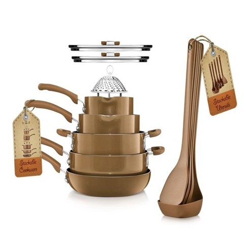 NutriChef Stackable Pots and Pans Set – 14-pcs Luxurious Cookware Set –  Sauce Pans Set with Lids– Healthy Food-Grade Copper Non-Stick Ceramic  Coating