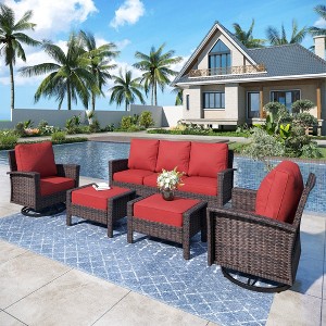 Captiva Designs 5PC Oversized Patio Outdoor Wicker Furniture Conversation Sofa Set with Ottomans for Garden Yard Porch - 1 of 4