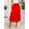 Women's 2-Layer Tulle Midi Skirt - Tiered A-Line Long Skirt with Elastic Waist for Winter Irregular Red - 2 of 4
