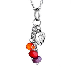 ELYA Women's Colorful Beads Heart Drop Steel Necklace - 17" - 1 of 4