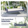Twin Size Wood Hanging Porch Swing With Ropes,Patio Acacia Wood Swing,Outdoor Furniture - Maison Boucle - 3 of 4
