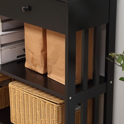 Black Wood Console Table with Drawer and Shelves