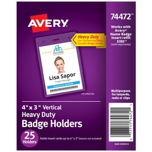 Avery Heavy Duty Badge Holders, 4" x 3", 25 Vertical ID Badge Holders (74472) - 1 of 4