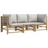 vidaXL Bamboo 3 Piece Patio Lounge Set with Light Gray Cushions - Farmhouse Style Outdoor Garden Seating Furniture - 3 of 4