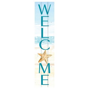 HomeRoots 11" X 47" Blue and White Coastal Welcome Solid Wood Wall Decor - 1 of 4