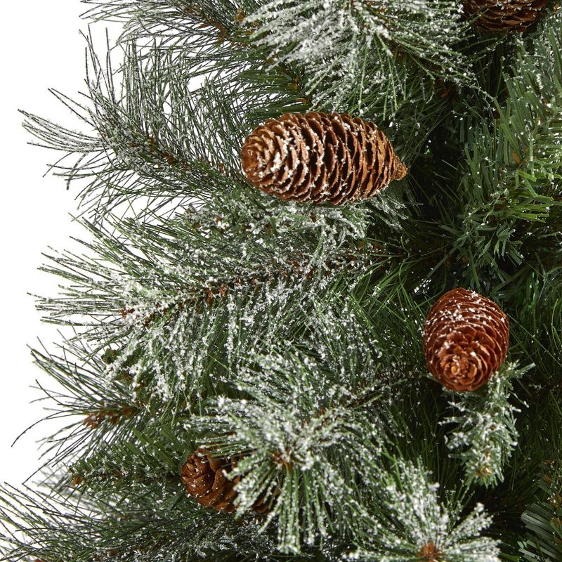 Nearly Natural 3-ft Snowed French Alps Mountain Pine Artificial Christmas Tree with 135 Bendable Branches and Pine Cones, 3 of 7