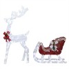 Syemin Decorative Holiday Scene Props 4ft Lighted Christmas Reindeer Sleigh Outdoor Yard Decoration Set Christmars Decor, White, 8"*22.1"*51.2" - 3 of 4