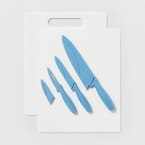 5pc Poly Cutting Board And Knife Set Blue - Room Essentials™ : Target