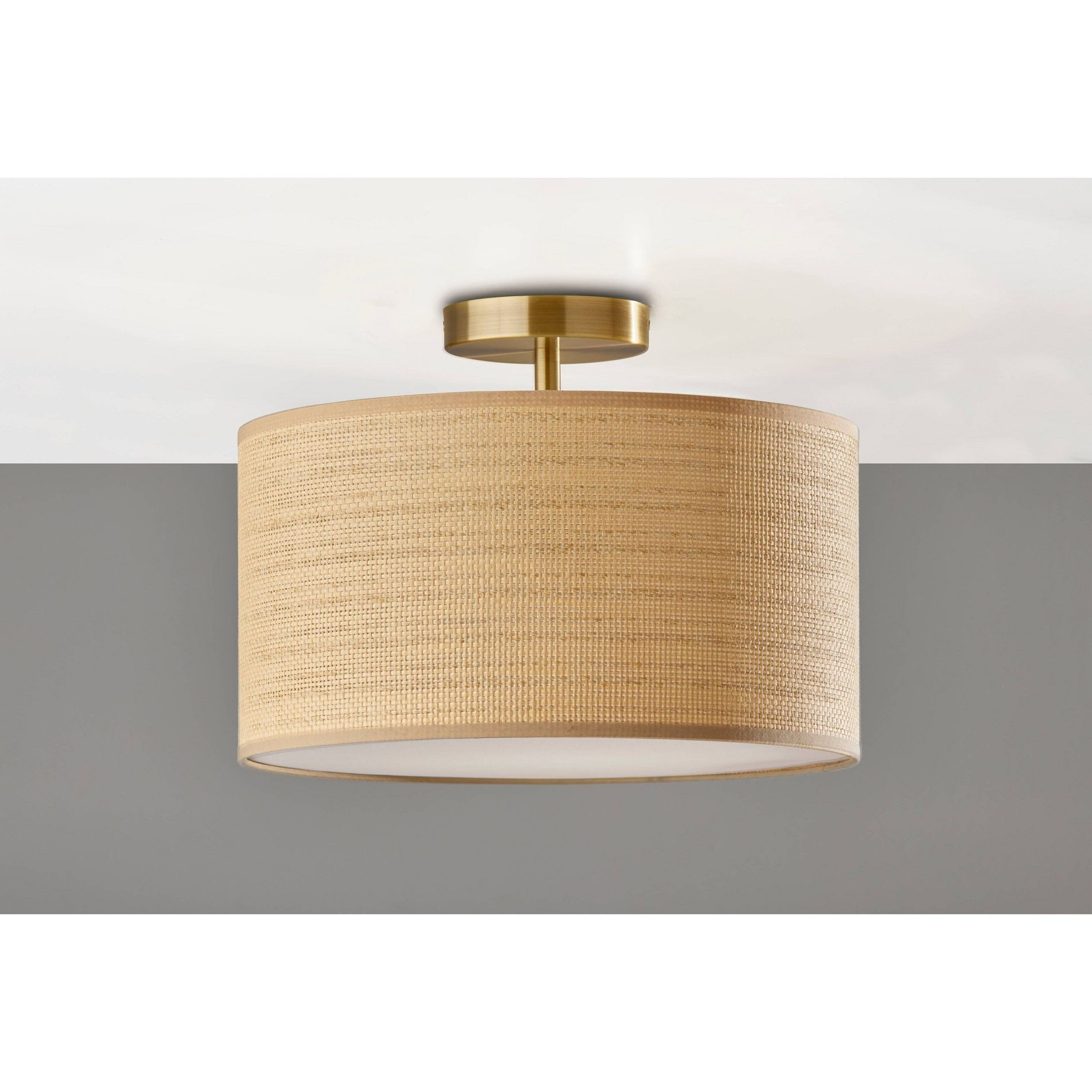 Harvest Flush Mount Antique Brass - Adesso: ETL Listed, 1-Light, Drum Shade, No Assembly Required
