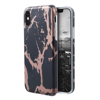 Insten Protective Marble & Rose Gold Design IMD TPU Phone Case for Apple iPhone XS / iPhone X - Black