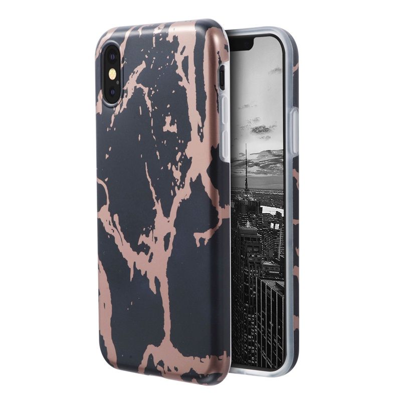 Insten Protective Marble & Rose Gold Design IMD TPU Phone Case for Apple iPhone XS / iPhone X, 1 of 10